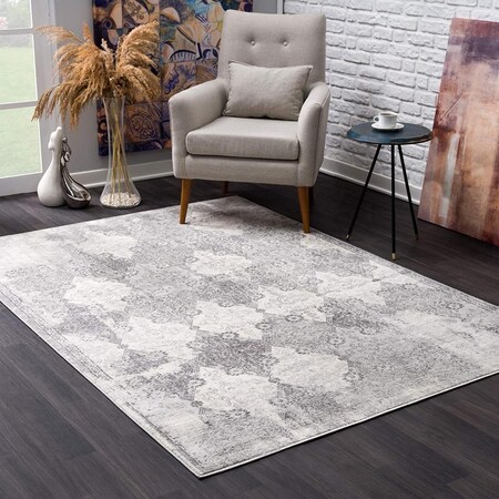 Palacedesigns 2 x 3 ft. Gray Distressed Trellis Pattern Scatter Area Rug - Gray - 2' x 3' PA3087199